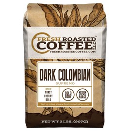 Fresh Roasted Coffee LLC, Dark Colombian Supremo Coffee, Medium-Dark Roast, Whole Bean, 2 Pound Bag