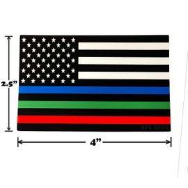 Spy Spot Set of 4 American Flag USA Blue Line Law Enforcement Green Line Support Military Red Line Support Firefighters Weatherproof UV Resistant 4" x 2.5"