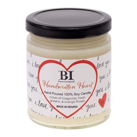 Boston International Scented Candles Made in The USA Hand-Poured Fragrant Candle in Glass Holder with Lid, 9 Ounces, Handwritten Heart (Magnolia, Fresh Greens, Orange Flower)