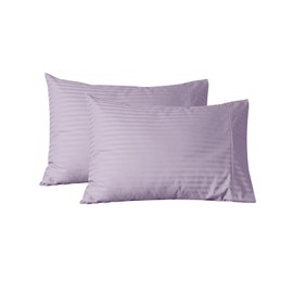 Feather & Stitch Pillow Covers Set of 2, Envelope Closure King Size Pillowcases, Soft Luxury 500 TC Damask Stripe Sateen Weave Pillow Case, 20x40 Inches - Lavender