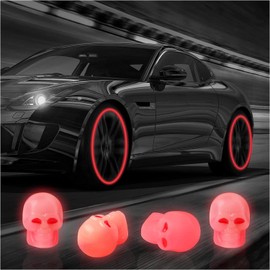 4PCS Dust Caps for Car Tyres, Universal Skull Shaped Fluorescent Tyre Valve Caps Luminous Car Bike Dust Caps for General Cars,Trucks, Motorcycles,SUVs and Bicycles Glow in The Dark