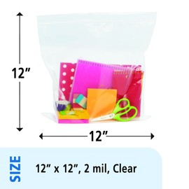 Stout ZF-008 Clear Seal Closure Bag, 12" X 12", 2 Mil Thick, Strong Zip Closure, Pack of 500