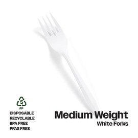 CIAO! 5.8" Disposable White Fork Medium Weight Polypropylene (Case of 1,000)