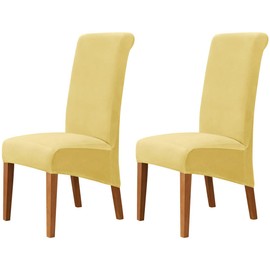AXZDTH 2 Pcs Dining Room Velvet Large Chair Covers Elastic Stretchable High Back Chair Slipcover for Kitchen and Dining Room Banquet Home Party Decor (Light Yellow, 2 Pcs)