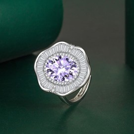 Cocktail Statement Rings for Women Fashion Multiple Colors Cubic Zirconia Pave CZ Simulated Diamond Ring Band Oval Cut Emerald Ruby Topaz Sapphire Amethyst Pink Gem Open Adjustable Ring(Purple)