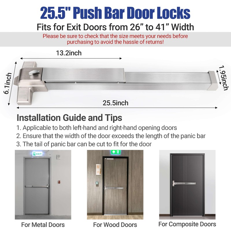 304 Stainless Steel Panic Bars for Emergency Exit Doors -