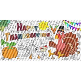 Happy Thanksgiving Coloring Sheet, Jumbo Coloring Book Page, Holiday Theme, Giant Coloring Poster (12 x 24 Inches)