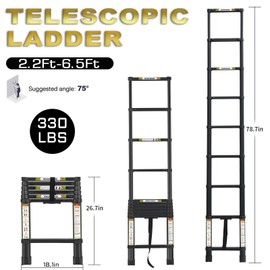Telescopic Ladder, 6.5FT RIKADE Aluminum Telescoping Ladder with Non-Slip Feet, Portable Extension Ladder for Household and Outdoor Working, 330lb Capacity