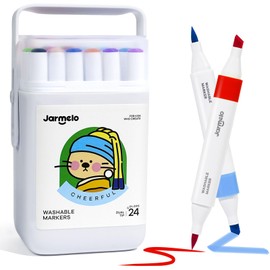 Jar Melo Washable Dual Tip Markers for Kids Ages 4-8, Brush & Chisel Tip, Water-Based Coloring Markers, Double-Tipped 24 Colors Marker Set with Storage Case, School Art Supplies for Boys & Girls 8-12