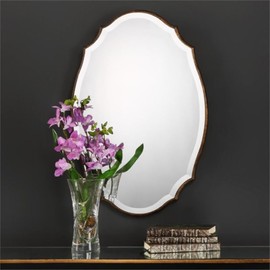 BOWERY HILL Taelyn Oval Shaped Mirror in Antiqued Gold Leaf