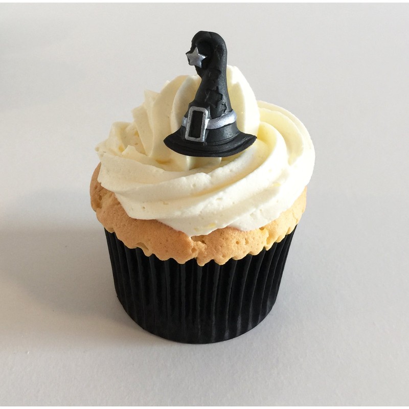 Holly Cupcakes 6 Sugar Witches Hats Handfinished with Edible Silver