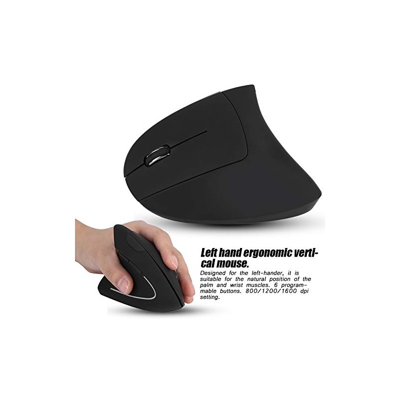 Ratón Vertical para Zurdos, Mouse Inalámbrico Ergonómico, Ratón Óptico 2.4GHz