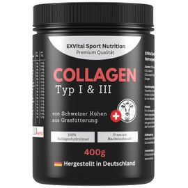 Collagen Pulver, 400g Premium Collagen von Schweizer Alpenkühen aus Grasfütterung, bioaktives Kollagenhydrolysat Peptide, Eiweiss Pulver- Geschmacksneutral, Kollagen Typ 1 & 3, hochdosiert