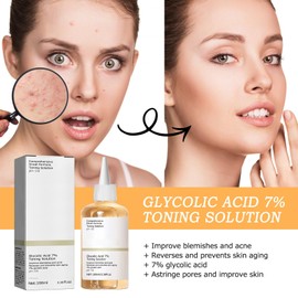 Glycolic Acid Toner, Glycolic Acid 7% Resurfacing Exfoliating Solution for Blemishes and Acne, Toner Suitable for Combination and Oily Skin, Pore Treatment (100ml) 2Pcs