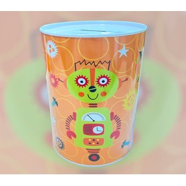 BLUECHOLON Original Children's Piggy Banks, Children's Money Box Tin, Large XXL (12 x 9, Robot Orange)