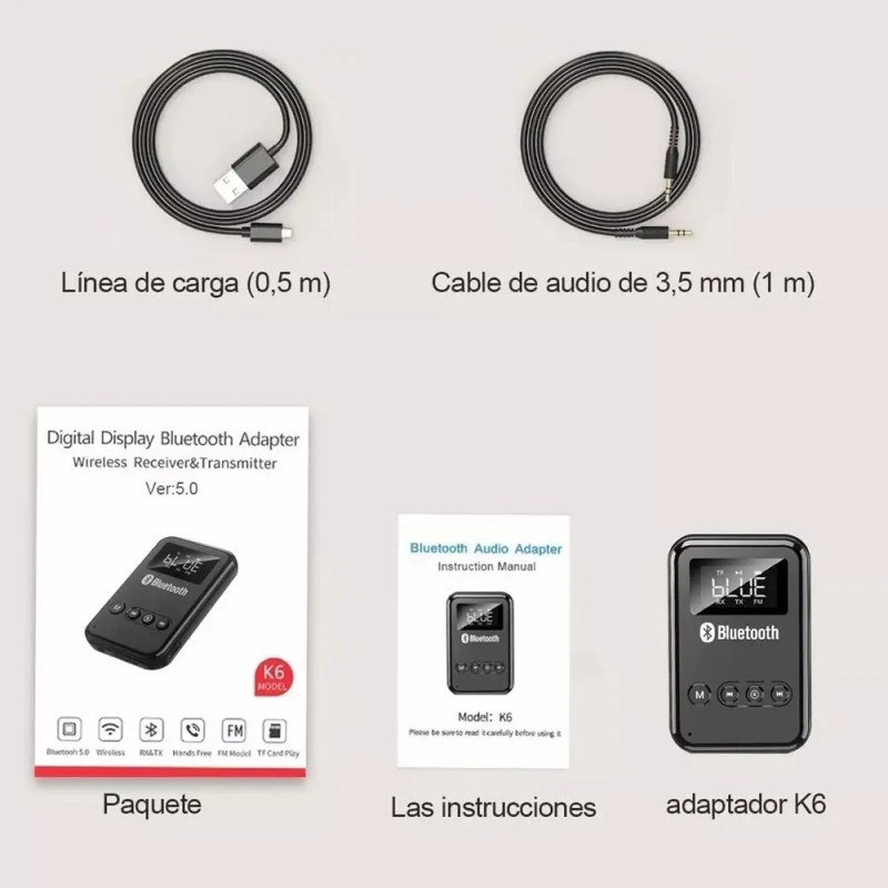 Transmisor Receptor Bluetooth 5.0 QYJU Aux Jack 3.5mm Negro Para