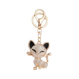 shilipu Rhinestone Cat Keychain Cute Animal Keychain Pendant Kitten Keychain Alloy Gold Rhinestone Car Keychain for Bag Purse Charm Accessories