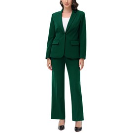 Lamgool Women's 2 Piece Pant Suits Dressy Blazer Wide Leg Pants Set Subtle Glimmer Pantsuits Business Casual Outfits(Dark Green,S)