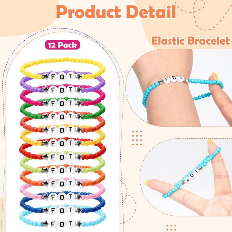 BHronony FDT Bead Friendship Bracelets - 12pcs Colorful Jewelry for