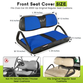 WEIMELL Golf Cart Seat Covers Fit for Club Car DS 2000-Up Front Seat Ordinary Cushion Covers Thickened Breathable Mesh with Vinyl Leather No Nail Gun Easy to Install Black & Blue
