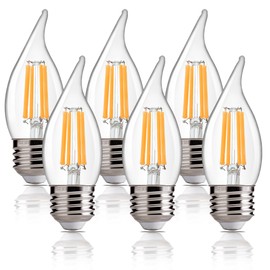 ALAMPEVER 800LM Super Bright Dimmable LED Light Bulb, E26 LED Bulb 100 Watt Equivalent, CA11 2700K Soft White LED Candelabra Bulb, 5.5W, 6 Pack