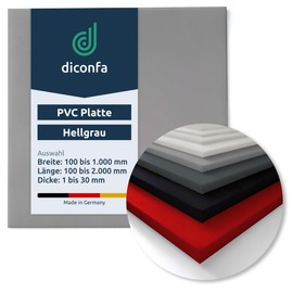 diconfa PVC Plastic Panel Light Grey to Measure - 2 to 30 mm Thick - Selection: 100 x 500 mm (10 x 50 cm), 3 mm Thick - Hard Satin Matt - Non-porous Smooth Surface - Machine Made