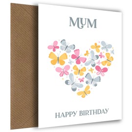 Butterfly Birthday Card for Mum | Butterfly Heart | Female Happy Birthday Card for their Bday when she turns a year older! Mother Birthday Cards