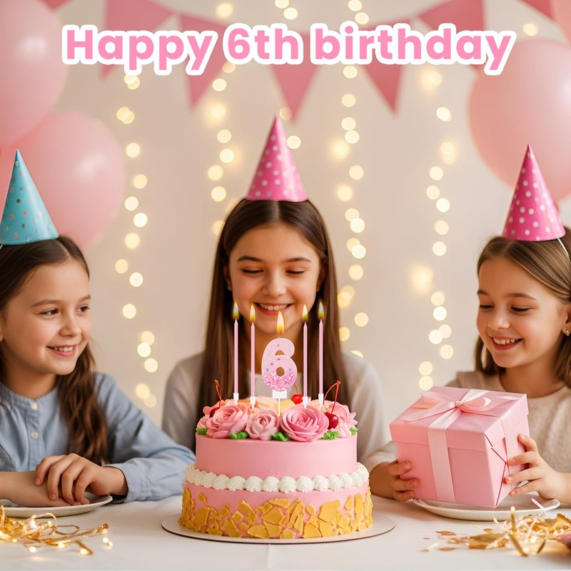 MTLEE Number 6 Birthday Candle with 12 Pcs Spiral Candles