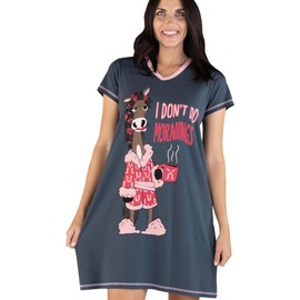 Lazy One Women's Nightgown, Funny V-Neck Sleep Shirt for Women, Horse PJ Tee (Don't Do Morning, L/XL)
