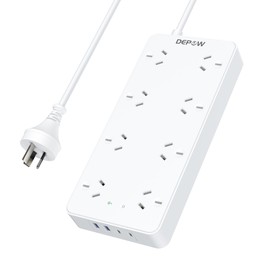 DEPOW Surge Protected Power Board with 8 AC Outlets, Powerboard with USB(2USB-C&2USB-A), 2M Extension Cord, 900J AU Standard Power Strip(2400W/10A), Wall Mount Home Office Accessories, White