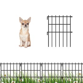ShopLaLa Garden Fence (10 Panels) 12in(L) x 16.5in(H) Rustproof Metal Wire Animal Barrier Fence Flower Edging for Landscape Patio Outdoor Decor, Small Dog Fences for the Back Yard No Dig Black D-L16.5