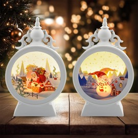 Pack of 2 Christmas Lanterns, Christmas Decoration Lantern, Flameless Christmas Candles, Santa Claus Snowman Lantern, Hanging Christmas Lamp, for Indoor and Outdoor Decoration