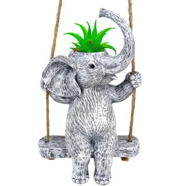 upbema Elephant Succulent Pots Indoor Elephant Gifts for Women for Plant Lovers Cute Outdoor Plant Pots Outdoor Garden Animal Decor Elephant Sit Swing Statue with Drainage Hole