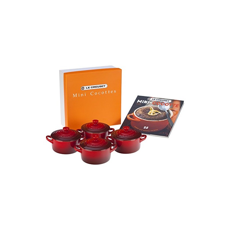 Le Creuset Stoneware Set of 4 Mini Cocottes with Cookbook,
