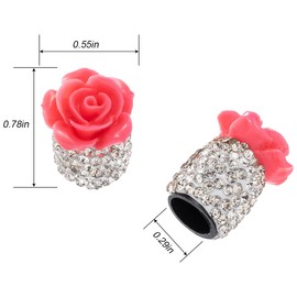 KHGUZ Bling Car Valve Stem Caps, 4PCS Crystal Rhinestone Rose Flower Vehicle Wheel Tire Tire Valve Covers, Dustproof Diamond Auto Air Cap Covers, Universal for Bicycle Trucks Motorcycles (Red)