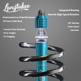 LANGETUKEE - Cuerda de saltar de velocidad ajustable con rodamientos de alta velocidad de 360° y cable de acero de 9 pies de 4 mm, asas de aleación de aluminio extendidas para un agarre cómodo, ideal