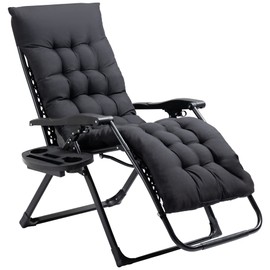 cattino Zero Gravity Chair, Folding Reclining Lounge Chair with Padded Cushion & Side Tray, Outdoor Indoor Adjustable Recliner with Cupholders, Supports 264 lbs, Black