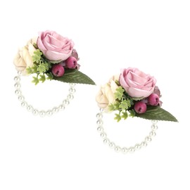 Set of 2 Bridesmaid Wrist Corsage Bracelet Band Bracelet Bridal Wrist Flower Bracelet for Women Bride Bridesmaid Wedding Prom, Pearl