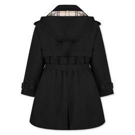 Betusline Girl's Rain Jackets Double Breasted Belted Waterproof Hooded Trench Coat Windbreaker Raincoats for Girls,Waterproof-2# Black,11-12 Years = Tag 160