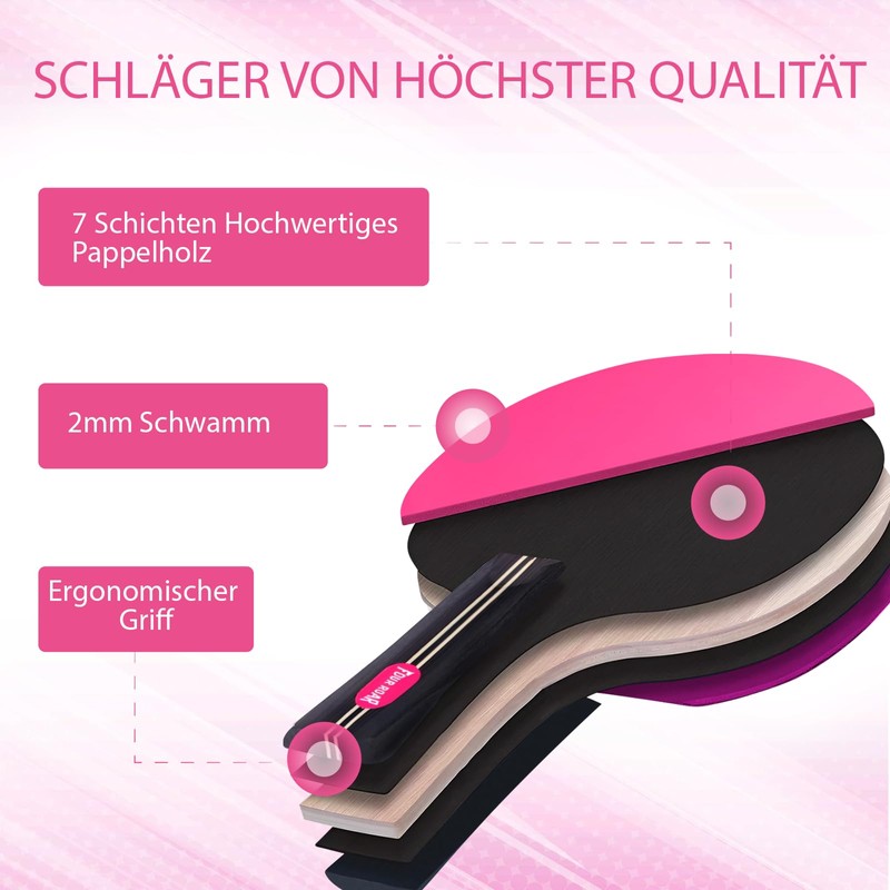 FourRoar Table Tennis Bat Pink Includes a Ball and a