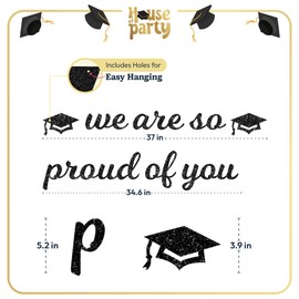 HOUSE OF PARTY We Are So Proud of You Graduation Banner 2023-6 Feet | Black Glitter Congratulations Banner for Graduation Decorations Class of 2023 | Congrats Grad Banner for Graduation Party Decor