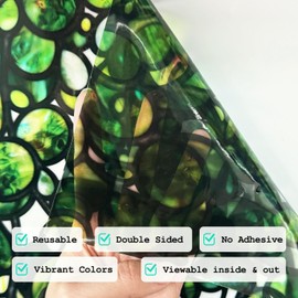 ChicSkin Stained Glass Window Stickers, Original Hand Drawn Window Decorations, Static Cling Window Clings Green Pearl Vine Transparent 33X58CM