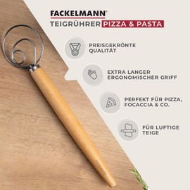 Fackelmann Pasta, Focaccia and Dough Whisk - Whisk for Airy Doughs - Danish Whisk with Ergonomic Beech Wood Handle