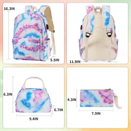 Woosir Kids Backpack for Girls School Backpacks Tie Dye Bookbags School Bags with USB Charger Port Back to School Teen Backpack age 8-12 Gift for Kids Girl Elementary School Mochilas para Niñas