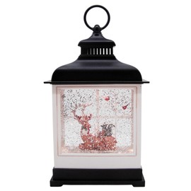 Lighted Deer in Black Topped Lantern, Swirling Glitter, Freestanding Christmas Decoration, Festive Holiday Décor, 12.25 Inches High