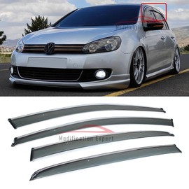 Fits for 2010-2014 VW Volkswagen Golf 6 MK6 Hatchback Chrome Trim Smoke Tinted Window Visors Rain Guards Deflectors