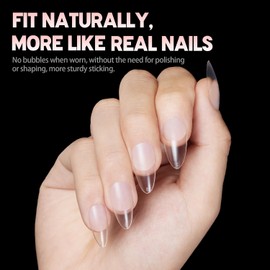 SOCORIA Almond Shape Nail Tips, 240PCS Full Matte Half Clear Soft Gel Full Cover Nail Tips, Pre-shaped Soak Off False Nail for Nail Extensions Salon DIY Nail Art 12 Sizes