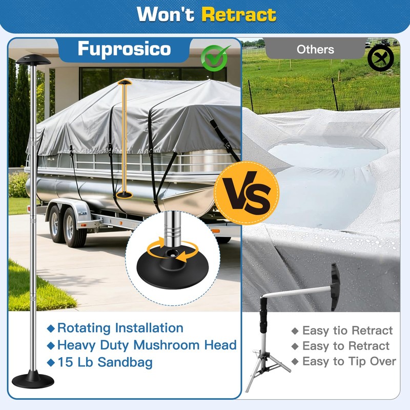 Fuprosico Pontoon Cover Support Poles with Ring Sandbag Much More