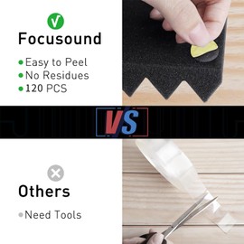 Focusound 24 Packs Acoustic Foam Panels Pyramid 2" X 12" X 12", Soundproofing Foam Noise Cancelling Foam with 120 PCS Double-Side adhesive