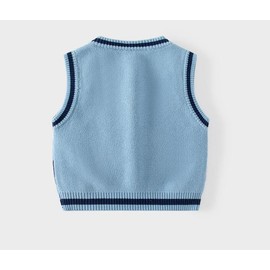 warmstraw Toddler Kids Girl Boy Sweater Vest Knitted Cotton Warm Vest Clothes Outfit Plaid Pattern Blue 12-24 Months